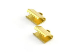 Ribbon Crimp End, 100 Raw Brass Ribbon Crimp Ends With Loop, Findings (6x9mm) A0006