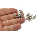 Silver Skull Pendant, Antique Silver Plated Brass Skull Charms With 1 Loop (26x27mm) N0196