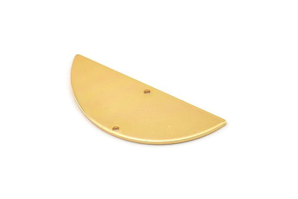 Gold Half Moon, 2 Gold Plated Brass Semi Circle Blanks With 2 Holes, Charms, Earrings, Pendants (39x15x1mm) D0784
