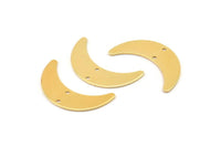 Gold Moon Charm, 4 Gold Plated Brass Crescent Moon Charms With 2 Holes, Findings, Connectors (28x8x0.65mm) D1224