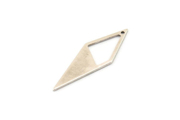 Silver Diamond Charm, 10 Antique Silver Plated Brass Rhombus Charms With 1 Hole, Earrings, Findings (33x12x10,80m) D0670