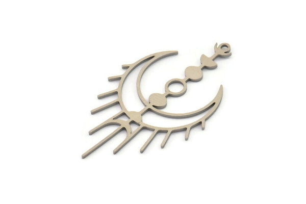 Steel Moon Charm, 10 Stainless Steel Crescent Moon Charms With 1 Loop, Findings (41x24x0.80mm) SMP1165 A5442