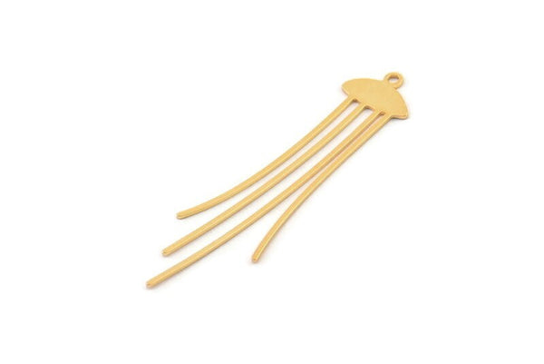 Gold Jellyfish Charm, 8 Gold Plated Brass Jellyfish Charms With 1 Loop, Charm Pendants (50x11x0.60mm) A3254