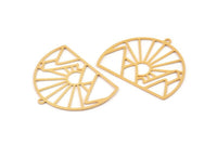 Gold Sun Charm, 2 Gold Plated Brass Rising Sun And Mount Charms With 1 Loop, Charm Pendants (29x38x0.60mm) A5167