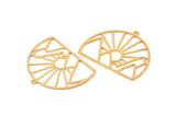 Gold Sun Charm, 2 Gold Plated Brass Rising Sun And Mount Charms With 1 Loop, Charm Pendants (29x38x0.60mm) A5167