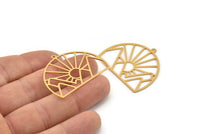 Gold Sun Charm, 2 Gold Plated Brass Rising Sun And Mount Charms With 1 Loop, Charm Pendants (29x38x0.60mm) A5167