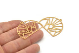 Gold Sun Charm, 2 Gold Plated Brass Rising Sun And Mount Charms With 1 Loop, Charm Pendants (29x38x0.60mm) A5167