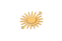Gold Sun Charm, 6 Gold Plated Brass Moon And Sun Charms With 2 Loops, Connectors (24x20x0.60mm) A3198 H0834
