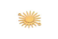 Gold Sun Charm, 6 Gold Plated Brass Moon And Sun Charms With 2 Loops, Connectors (24x20x0.60mm) A3198 H0834