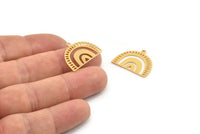 Semi Circle Charm, 4 Gold Plated Brass Semi Circle Irregular Shaped Charms With 1 Loop, Pendant Charms (17x23x0.60mm) A3304