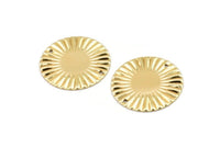 Gold Sun Connector, 2 Gold Plated Brass Round with 2 Holes Connectors  (25mm) A0103