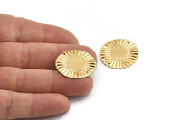 Gold Sun Connector, 2 Gold Plated Brass Round with 2 Holes Connectors  (25mm) A0103