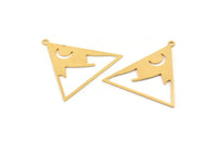 Gold Triangle Charm, 4 Gold Plated Brass Crescent Moon Charms With 1 Loop, Mountain Charms (30x32x0.60mm) A5197