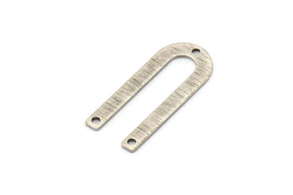 Silver U Shaped Charm, 6 Textured Antique Silver Plated Brass U Shaped Charms With 3 Holes, Connectors, Blanks (30x13x0.80mm) M259