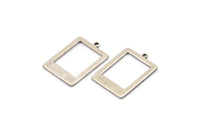 Silver Rectangle Charm, 6 Antique Silver Plated Brass Rectangle Charms With 1 Loop, Earrings, Findings (20x14x0.80mm) D877