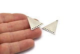 Silver Triangle Charm, 4 Antique Silver Plated Brass Triangle Charms With 8 Holes, Findings (26x23x1mm) D1225