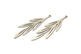 Silver Leaf Charm, 6 Antique Silver Plated Brass Leaf Charms With 1 Loop, Charm Pendants (48x15x0.60mm) A3458