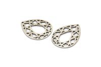 Silver Drop Charm, 12 Antique Silver Plated Brass Drop Charms With 1 Hole (24x19x0.80mm) D851