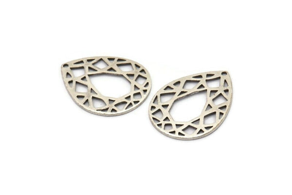 Silver Drop Charm, 12 Antique Silver Plated Brass Drop Charms With 1 Hole (24x19x0.80mm) D851