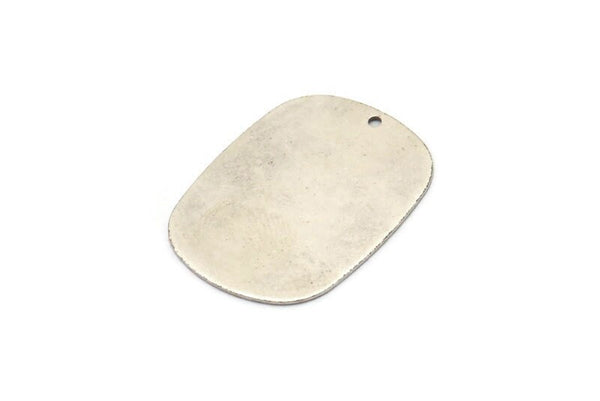 Silver Military Tag, 6 Antique Silver Plated Brass Stamping Blanks With 1 Hole , Earrings, Findings (27x20x0.50mm) D0667