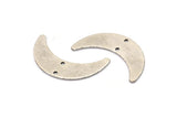 Silver Moon Charm, 8 Antique Silver Plated Brass Crescent Moon Charms With 2 Holes, Findings, Connectors (28x8x0.65mm) D1224