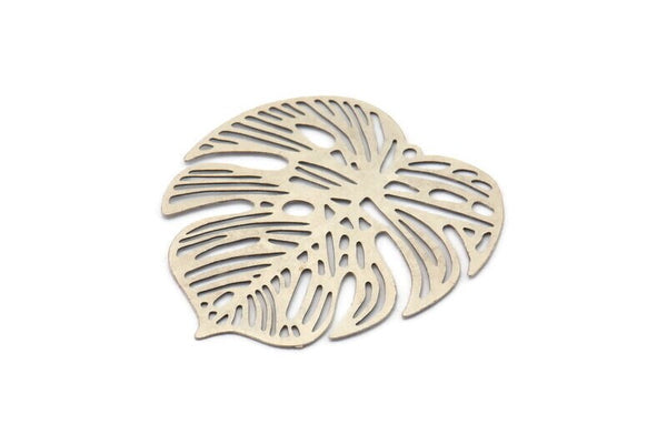 Silver Leaf Charm, 4 Antique Silver Plated Brass Leaf Charms With 1 Hole, Earrings (32mm) D0661