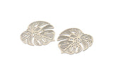 Silver Leaf Charm, 4 Antique Silver Plated Brass Leaf Charms With 1 Hole, Earrings (32mm) D0661