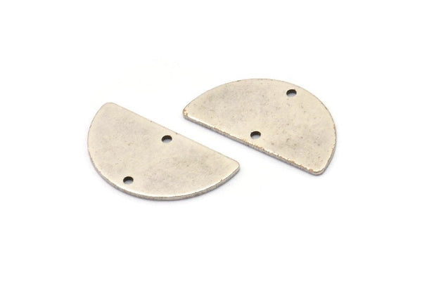 Semi Circle Charm, 6 Antique Silver Plated Brass Half Moon Blanks With 2 Holes, Earrings, Pendants (24x13x0.80mm) D918