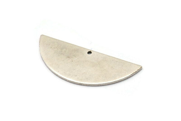 Silver Half Moon, 4 Antique Silver Plated Brass Semi Circle Blanks With 1 Hole, Charms, Earrings, Pendants (39x15x1mm) D0836