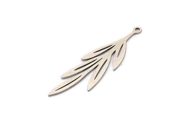 Silver Leaf Charm, 8 Antique Silver Plated Brass Leaf Charms With 1 Loop, Charm Pendants (40x11x0.60mm) A3459