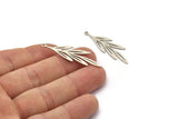 Silver Leaf Charm, 8 Antique Silver Plated Brass Leaf Charms With 1 Loop, Charm Pendants (40x11x0.60mm) A3459