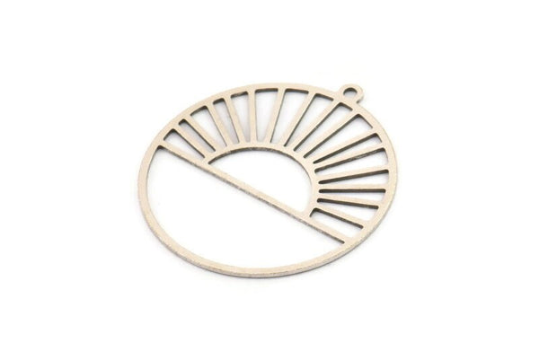 Silver Round Charm, 6 Antique Silver Plated Brass Rising Sun Charms With 1 Loop, Charm Pendants (33x30.5x0.60mm) A5173 H1034