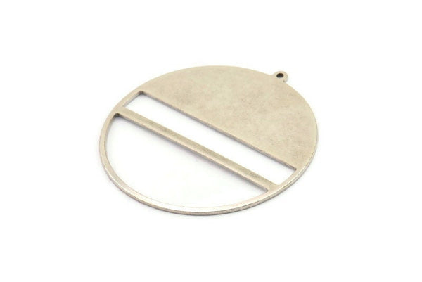 Silver Round Charm, 2 Antique Silver Plated Brass Round Charms With 1 Loop, Stamping Blanks (45x43x0.90mm) M663