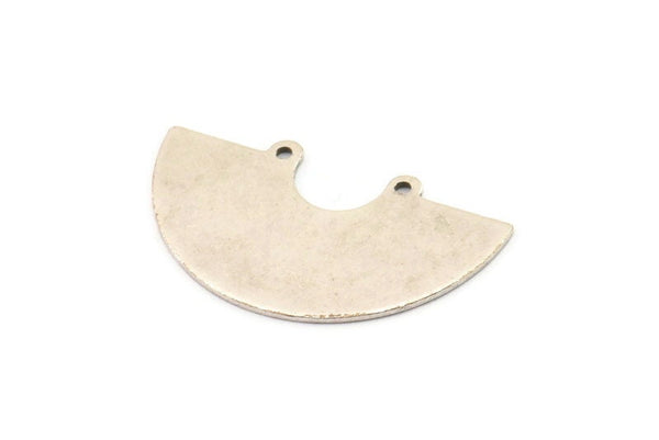Semi Circle Charm, 2 Antique Silver Plated Brass Semi Circle Charm Pendants With 2 Holes (35x20x0.80mm) D899