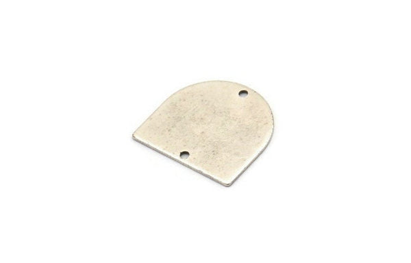 D Shaped Charm, 8 Antique Silver Plated Brass D Shaped Connectors With 2 Holes, Earrings, Findings (16x17x0.60mm) D886