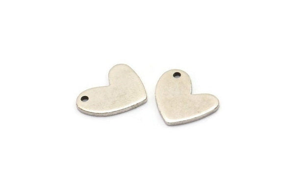 Silver Heart Charm, 8 Antique Silver Plated Brass Heart Charms With 1 Hole (14x11x1mm) M855