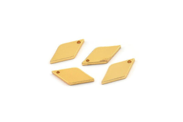 Gold Diamond Charm, 10 Gold Plated Brass Diamond Charms With 1 Hole (13x6x1mm) A3807