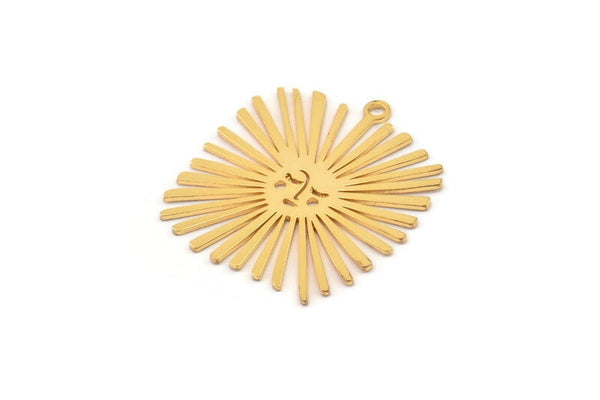 Gold Sun Charm, 2 Gold Plated Brass Sun Charms With 1 Loop, Findings (26x24x0.60mm) A3877