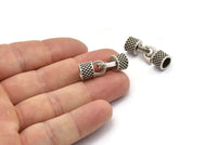 6mm Leather Cord Caps, Antique Silver Plated Brass Leather Cord End, Hook Ends for 6mm Leather Cord (16x14x10mm) N0310
