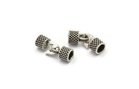 6mm Leather Cord Caps, Antique Silver Plated Brass Leather Cord End, Hook Ends for 6mm Leather Cord (16x14x10mm) N0310