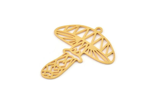 Gold Mushroom Charm, 4 Gold Plated Brass Mushroom Charms With 1 Loop, Charm Pendants (32x28x0.60mm) A4772