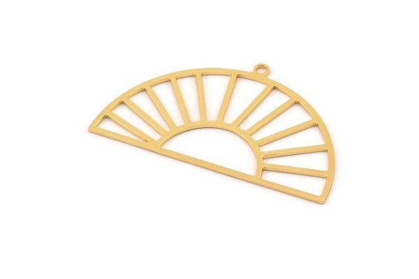 Semi Circle Charm, 4 Gold Plated Brass Rising Sun Charms With 1 Loop, Pendant Charms (40x22x0.60mm) A3084