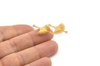 Gold Sun Charm, 8 Gold Plated Brass Sun Charms With 2 Loops, Brass Connectors (24x18x0.60mm) A3875 H0225
