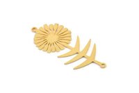 Gold Plated Flower Charm, 2 Gold Plated Brass Sunflower Shaped Charms With 2 Loops, Earring Charms, Connectors (42x19x0.60mm) A3282