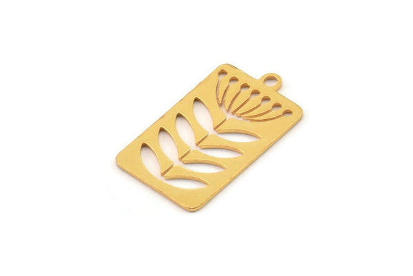 Gold Leaf Charm, 6 Gold Plated Brass Dandelion Charms With 1 Loop, Charm Pendants (20x12x0.60mm) A3336