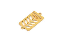 Gold Leaf Charm, 6 Gold Plated Brass Dandelion Charms With 2 Loops, Charm Pendants (22x12x0.60mm) A3335