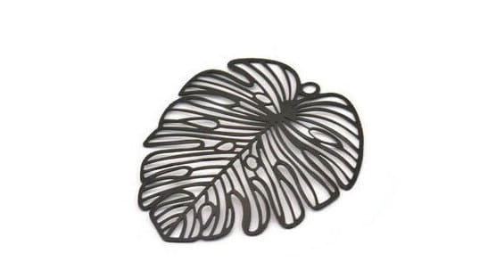 Monstera Charm, 2 Oxidized Black Plated Brass Monstera Leaf Charms With 1 Loop, Pendants, Earrings, Findings (49x44x0.40mm) D0618 H0969