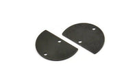 Semi Circle Charm, 8 Oxidized Black Plated Brass Half Moon Connectors With 2 Holes (22x14x0.80mm) M478
