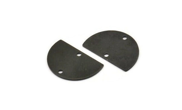 Semi Circle Charm, 8 Oxidized Black Plated Brass Half Moon Connectors With 2 Holes (22x14x0.80mm) M478
