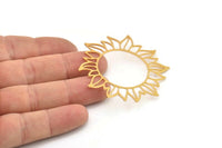 Gold Flower Charm, 2 Gold Plated Brass Sunflower Charms, Earring Charms (53x49x0.60mm) A3090 H0228